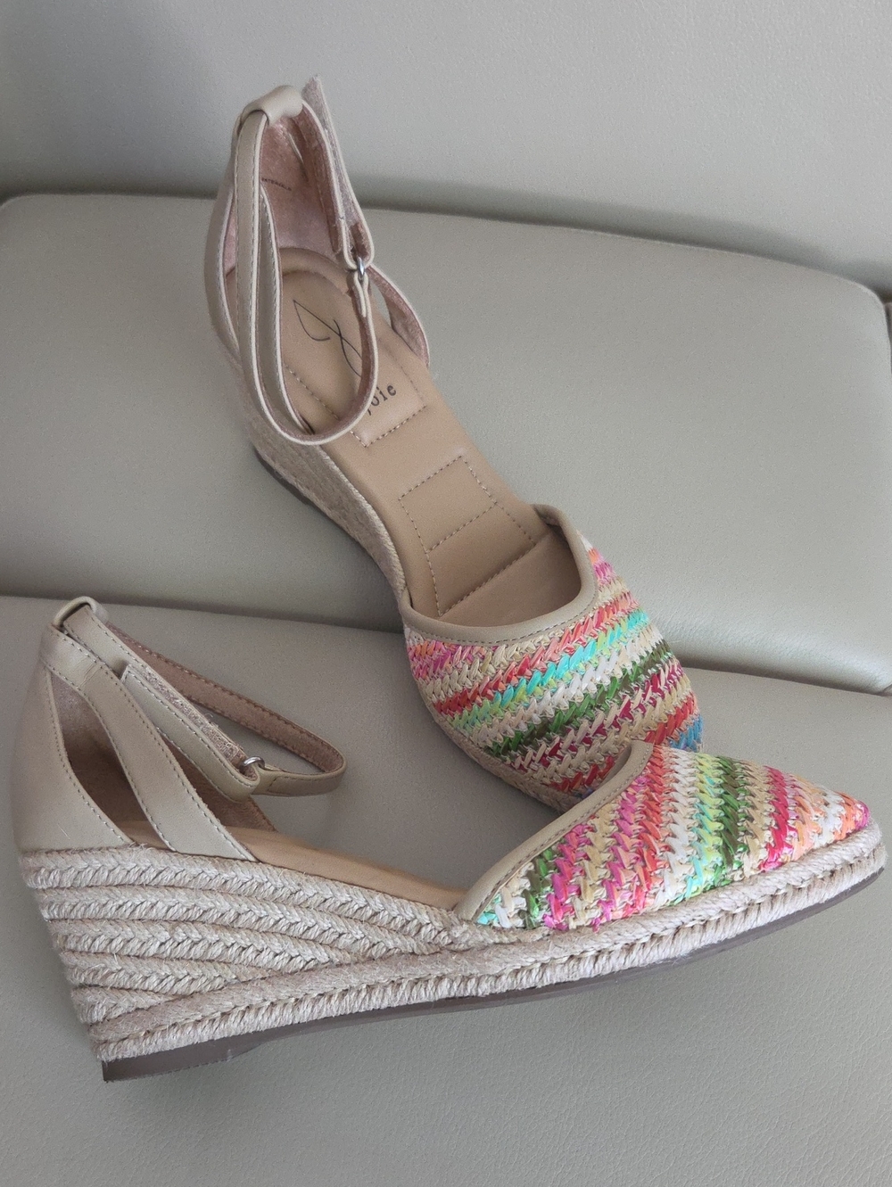 Joie Neutral Espadrille Wedges with Multicolor Braided Toe Size 9M